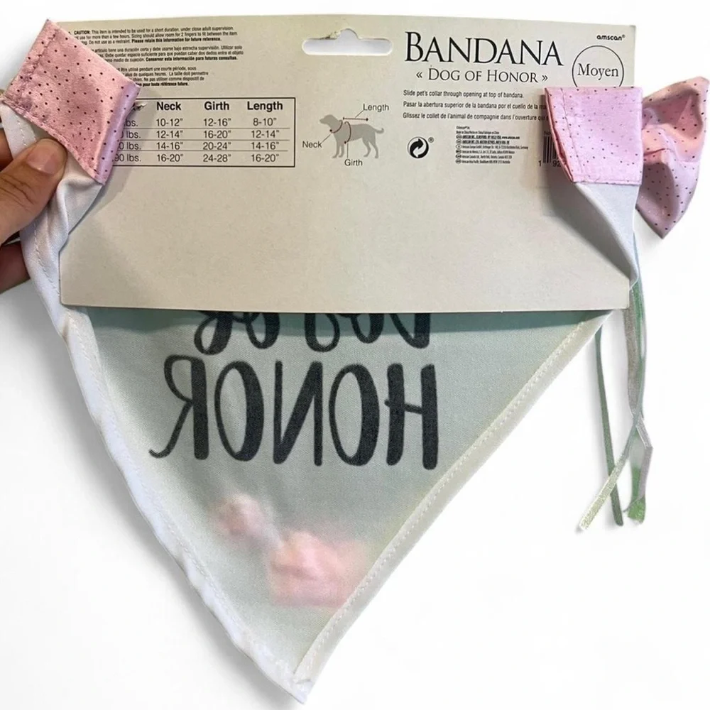 Dog of Honor‎ Bandana Wedding Pink White Bow Roses Sz Medium- 20-50lbs